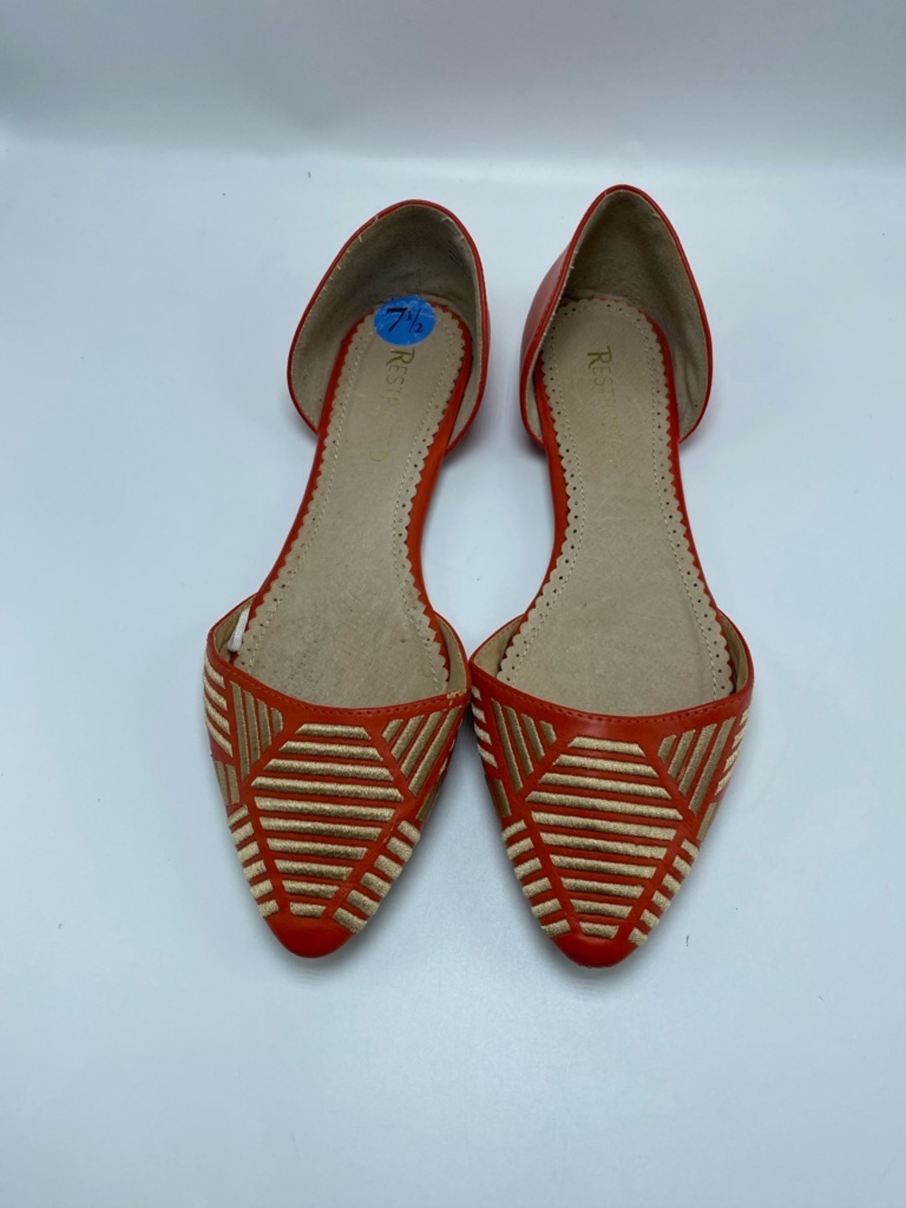 Restricted Red and Gold Pointed D'Orsay Flats